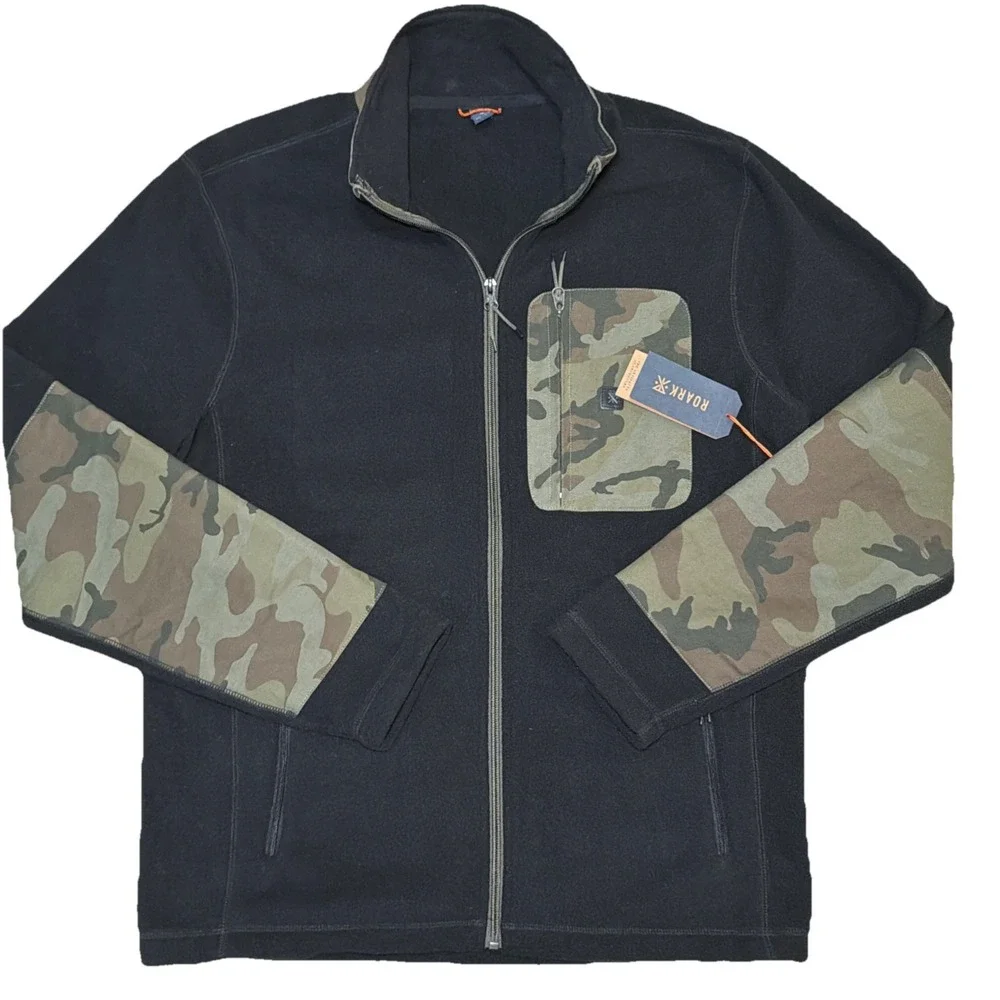 Roark Jacket Mens Medium Black Camo Landfall Fleece Full Zip Adventure Hiking